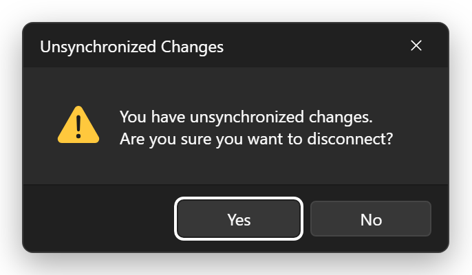 Unsynchronized Changes warning