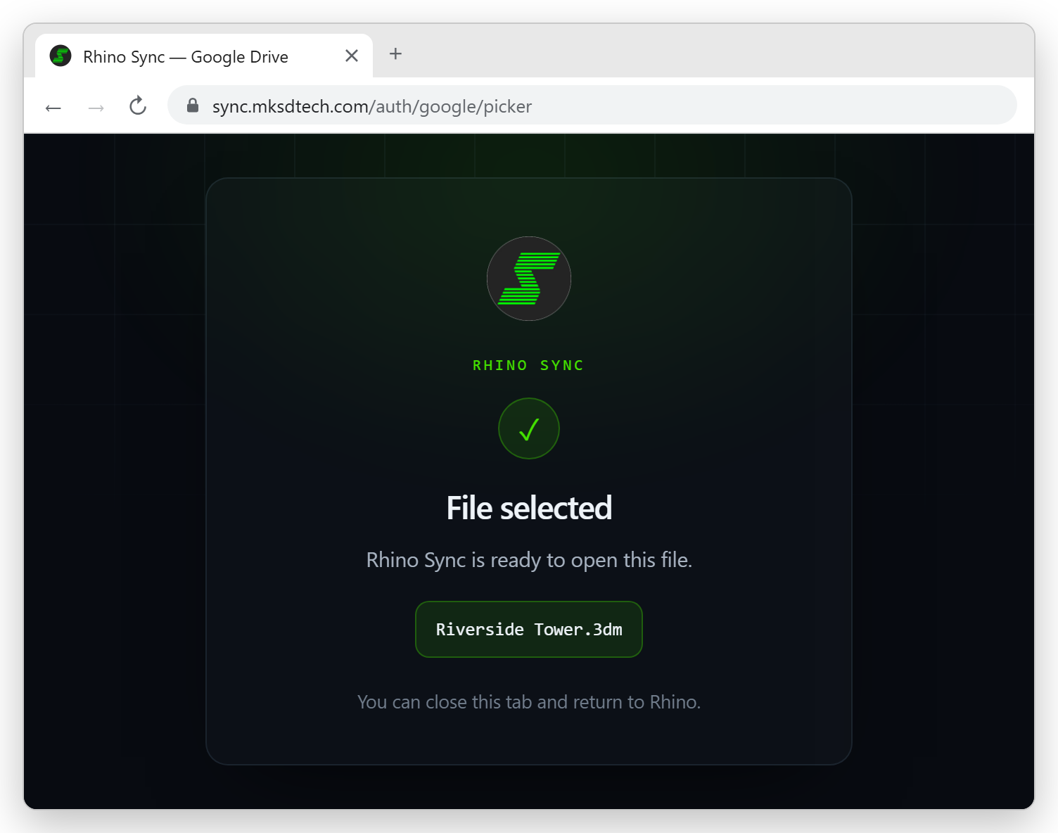 File selected page in the browser