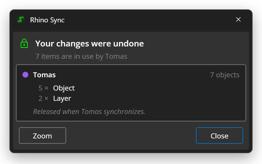 Your changes were undone dialog