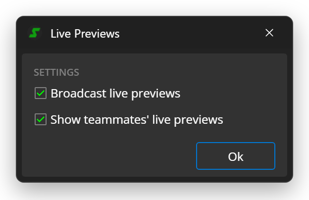 Live Previews dialog